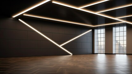 Stretch floating ceiling white with light lines. - obrazy, fototapety, plakaty