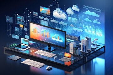 Fototapeta premium Document Management System on cloud popup from computer desktop. Generative AI