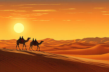 Fototapeta na wymiar The loneliness of the desert nomads crossing the endless dunes