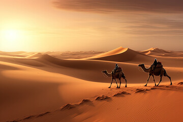 The loneliness of the desert nomads crossing the endless dunes
