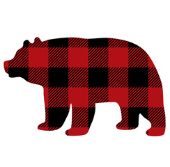 Red Christmas bear buffalo plaid print pattern elements 