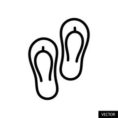 Pair of flip flops, sandals, slippers vector icon in line style design for website, app, UI, isolated on white background. Editable stroke. Vector illustration.