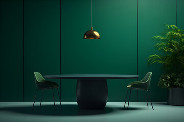 Modern Green Dining Space with Designer Pendant Light