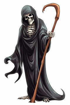 Grim reaper cartoon, on a white background. Generative AI.