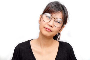 Positive thinking beautiful asian woman smiling feel happy on white background