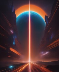 a sci - fi scene with a large blue planet in the middle of the image fantasy