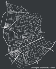 Detailed hand-drawn navigational urban street roads map of the French city of BOULOGNE-BILLANCOURT, FRANCE with solid road lines and name tag on vintage background