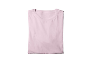 Blank isolated pink folded crew neck t-shirt template
