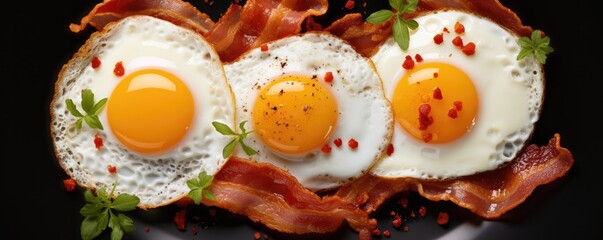 Fresh juicy baked bacon with egg. Generative AI.