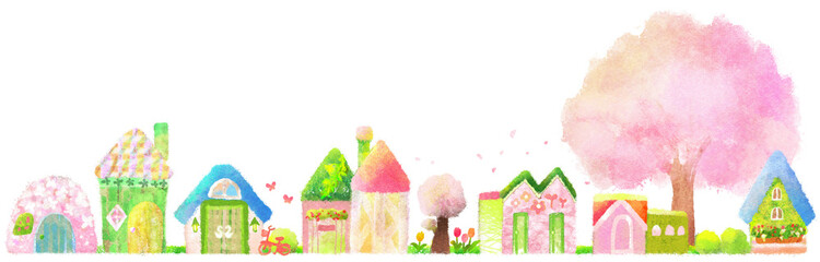 春の町並みのイラスト