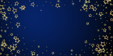 Fototapeta na wymiar Christmas spirit. Scattered falling stars. Festive christmas confetty overlay template. Festive stars vector illustration on dark blue background.