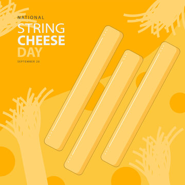 National String Cheese Day on september 20, with vector illustration some string cheese and text isolated on abstract backround for celebrate and commemorate National String Cheese Day. 