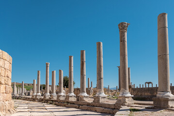 Fototapeta premium Ancient city of Perge in Antalya, Turkey. Historical ruins in the ancient city of Pamphylia