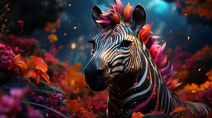 Colorful zebra in the jungle