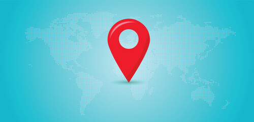 location icon pin marker with world dotted map vector background