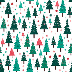 Seamless vector pattern with many abstract Christmas trees. For decorating wallpaper or fabric in a vintage style. Children's wallpaper. Textile print. Vector illustration.