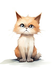 Cute ginger kitten . Watercolor illustration - 647579255