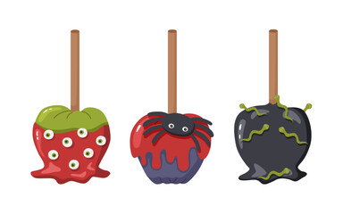 Set of Halooween creepy apples. Halloween sweets. 