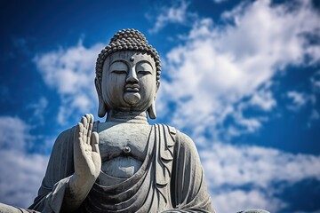Obraz premium Buddha statue with blue sky and clouds background