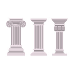 Antique Ancient Classic Stone Columns on White Background. Vector