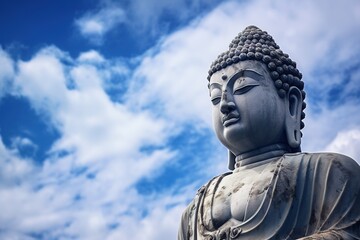 Obraz premium Buddha statue with blue sky and clouds background