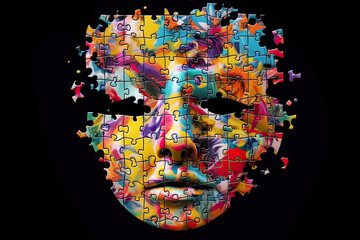 Naklejka premium Puzzle concept with a person. Emotional chaos in a person's head