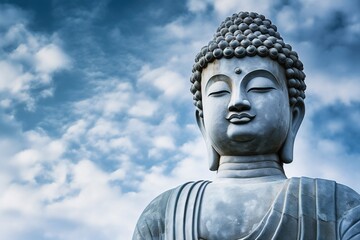 Fototapeta na wymiar Buddha statue with blue sky and clouds background