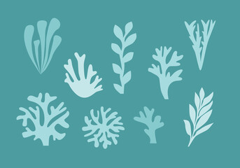 Fototapeta premium Abstract set of branches and algae for logos, wallpaper decoration and graphic works in three colors