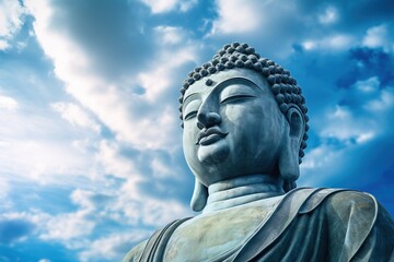 Obraz premium Buddha statue with blue sky and clouds background