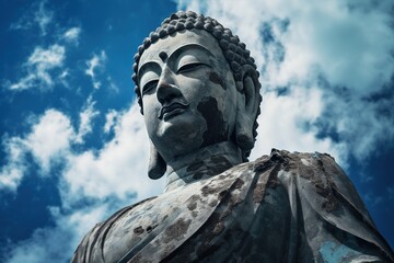 Buddha statue with blue sky and clouds background