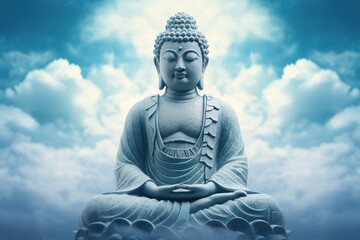 Obraz premium Buddha statue with blue sky and clouds background