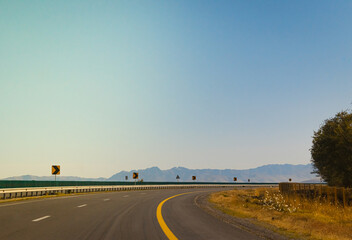 road in the morning, road with Mountain, Kazakhstan road and nature