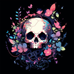 skull in flowers, halloween skull 