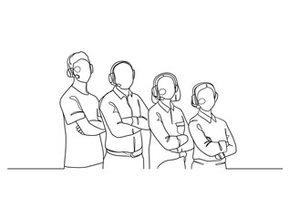 Continuous one line drawing of business people teamwork. Vector illustration.