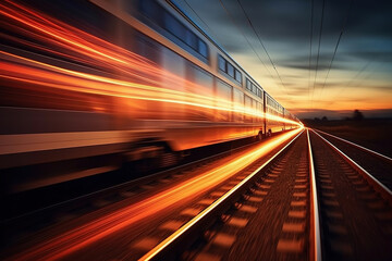 Fototapeta na wymiar train passing by with long exposure trails of light and dynamic movement,