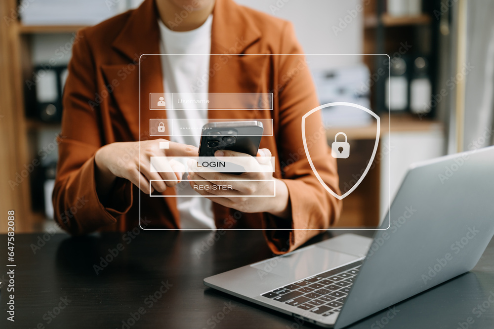 Poster cyber security concept, login, user, identification information security and encryption, secure acce