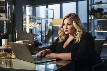 Fototapeta premium Plus-size managers working on modern office with laptop