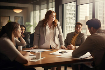 Plus-size manager during meeting in meeting room