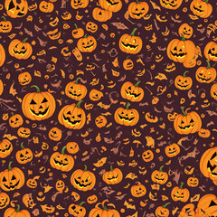 Halloween Jack-o-Lantern Pumpkins on rustic wooden background