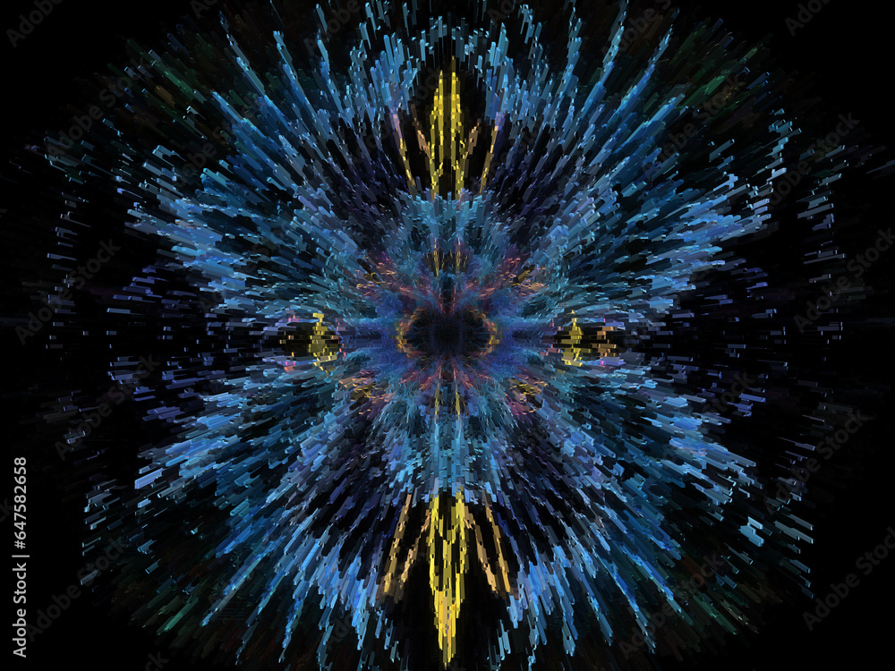 Aufkleber exploding cobalt blue and gold pattern and design on a black background