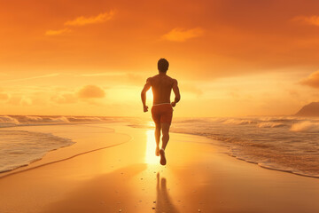 Fototapeta na wymiar Man running on the beach at sunrise