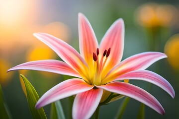 Naklejka premium Create a high-definition image of a stunning Lily in a vibrant garden, bathed in soft sunlight