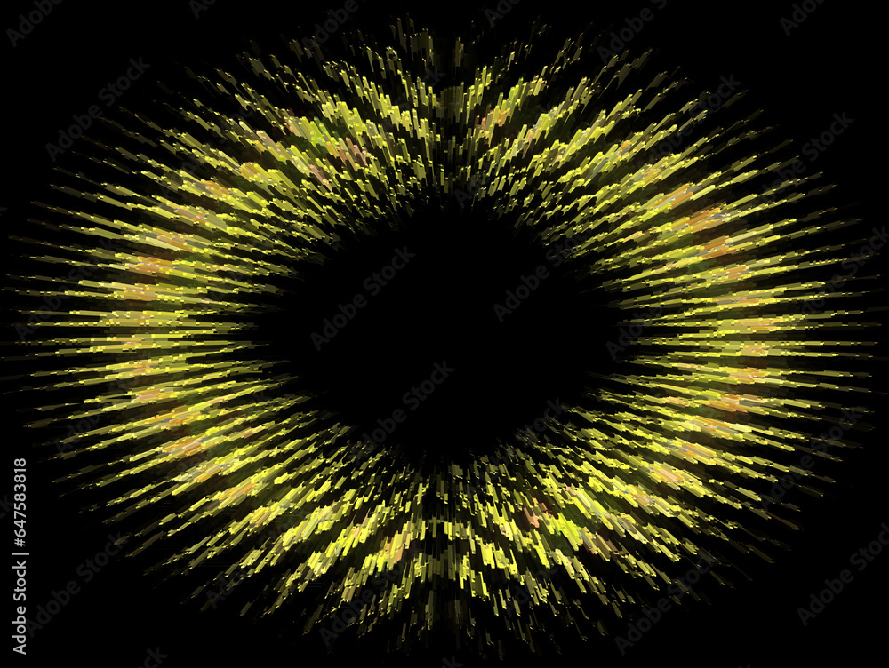 Aufkleber exploding yellow acute angles on a black background in square format