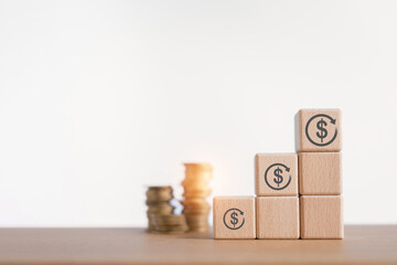 refinance, saving money for finance accounting concept, different size of  dollar sign in circle on...