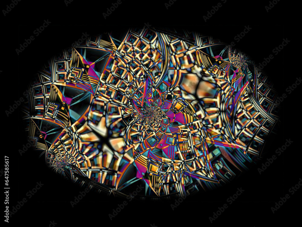 Poster ellipse multi coloured connected pattern on black