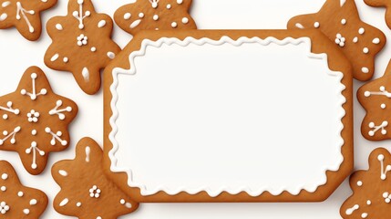 Frame from gingerbread on isolated white background. Varoius homemade gingerbread cookies with different shapes for Christmas. Generative AI