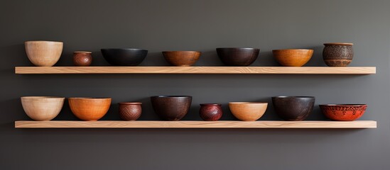 bowls made of wood displayed on a shelf