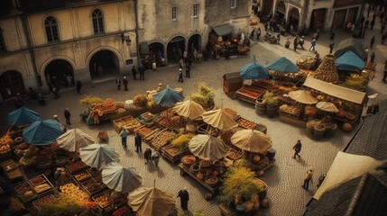 ancient european market scene, miniature. Generative AI