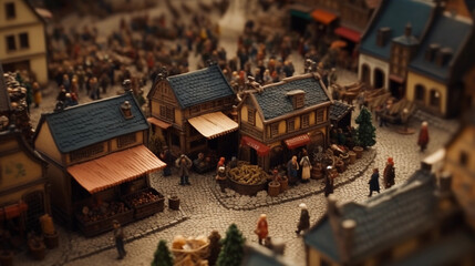 Fototapeta na wymiar ancient european market scene, miniature. Generative AI