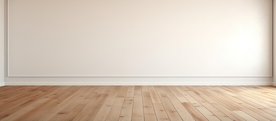 Background image of an empty room with wooden floor and white wall